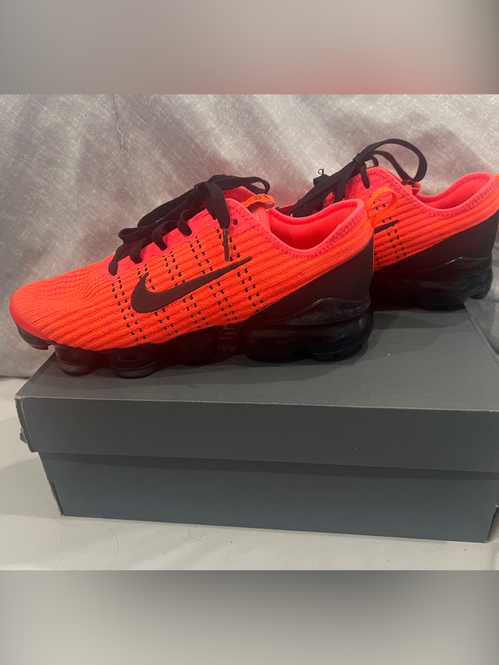 Nike Neon Orange and Black VaporMax Knit Sneakers